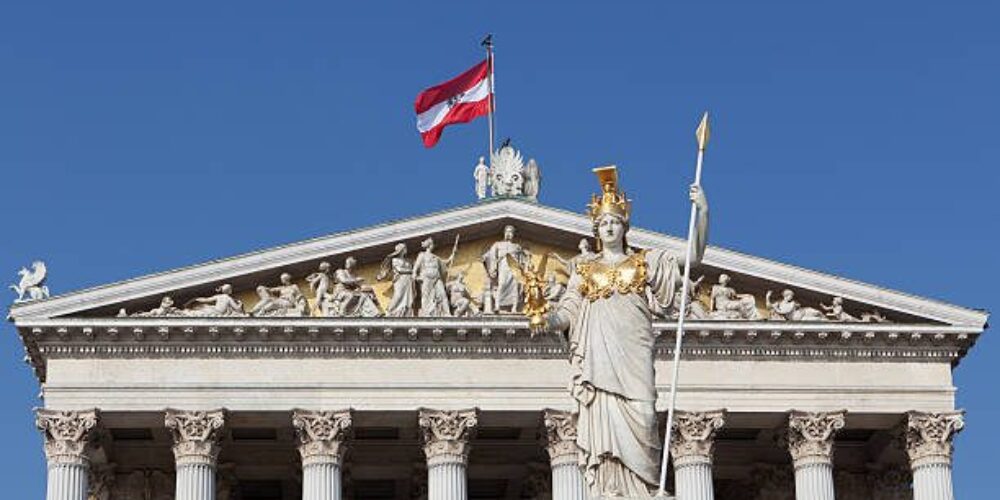 Austrian parliament in Vienna, historic buildin and landmark in classical greek style